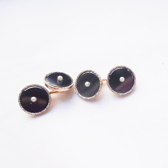 Solid 14k Onyx & Pearl Double SidedCufflinks